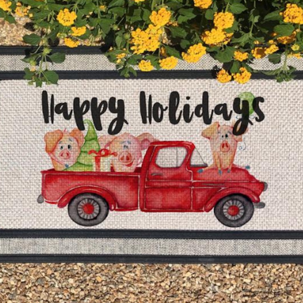 Funny‎ Christmas Doormat, Red Truck and Pigs